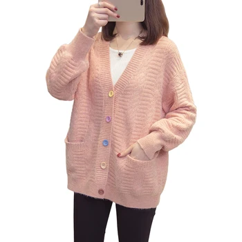 2019 Femei Cardigan Pulover V-Neck culoare Solidă Vrac Tricotate Singur Pieptul Casual Pulover cald Gros Paltoane